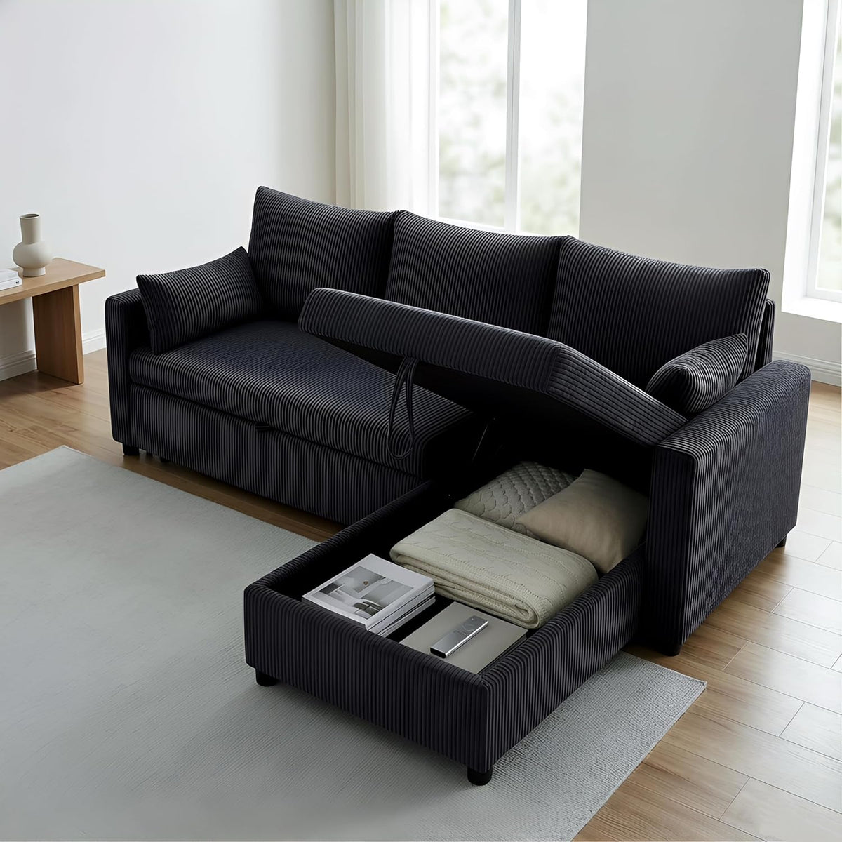 Ball & Cast 86" Sectional Sleeper Sofa Bed Pull Out Couches for Living Room