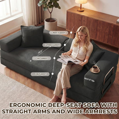 GRUSIGN 78" 5-in-1 Convertible Futon Sofa Bed, Boneless Corduroy, Gray