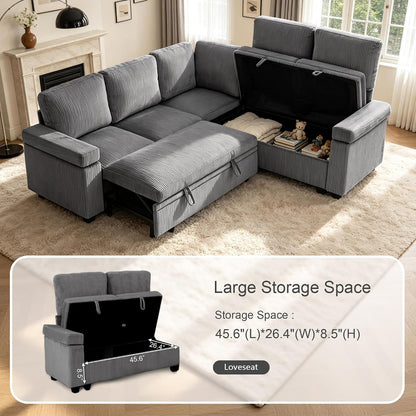 86" Modular Sectional Sleeper Sofa with Pull Out Bed, Sleeper Couch, Gray