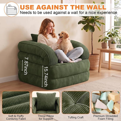 Folding Sofa Bed, Convertible Sleeper Chair, Corduroy Boneless Couch