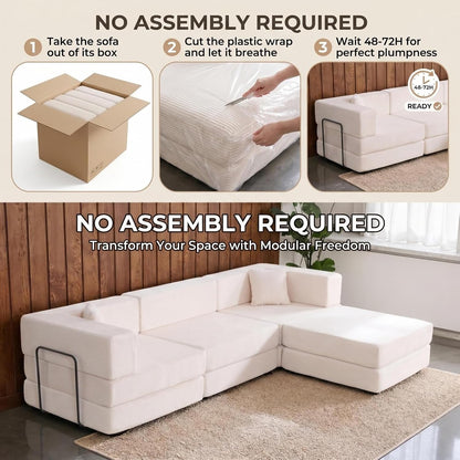 L Shaped Modular Sofa Bed, Modular Sectional Sofa with 8 Movable Cushions