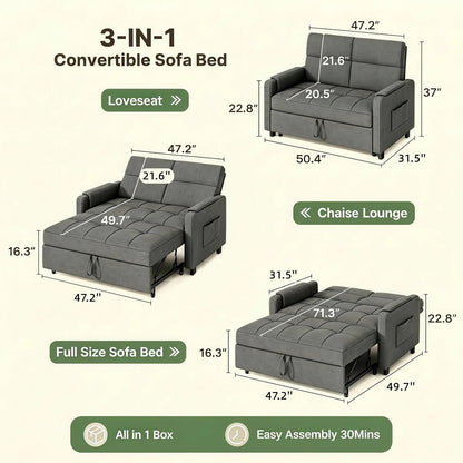 Gizoon Convertible Sofa Bed Modern Couch Bed & Small Loveseat Sleeper, Grey