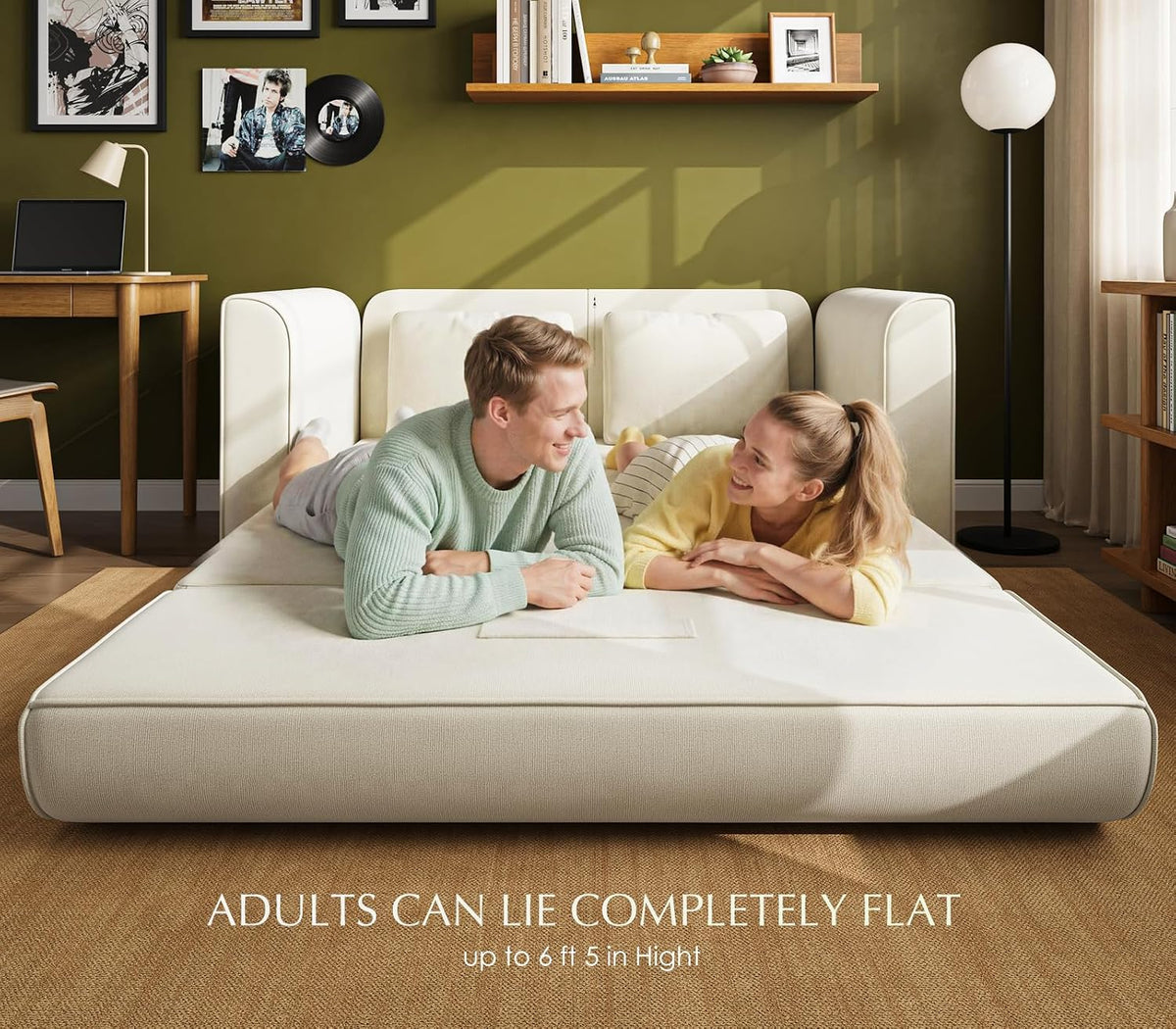 Loveseat Sleeper Sofa Bed 65" Convertible Couch Bed White