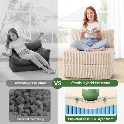 Folding Sofa Bed Convertible 4 in 1 Sleeper Chair Beige Single