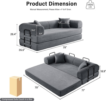 79" Convertible Sofa Bed, Boneless Sleeper Futon Couch for Living Room