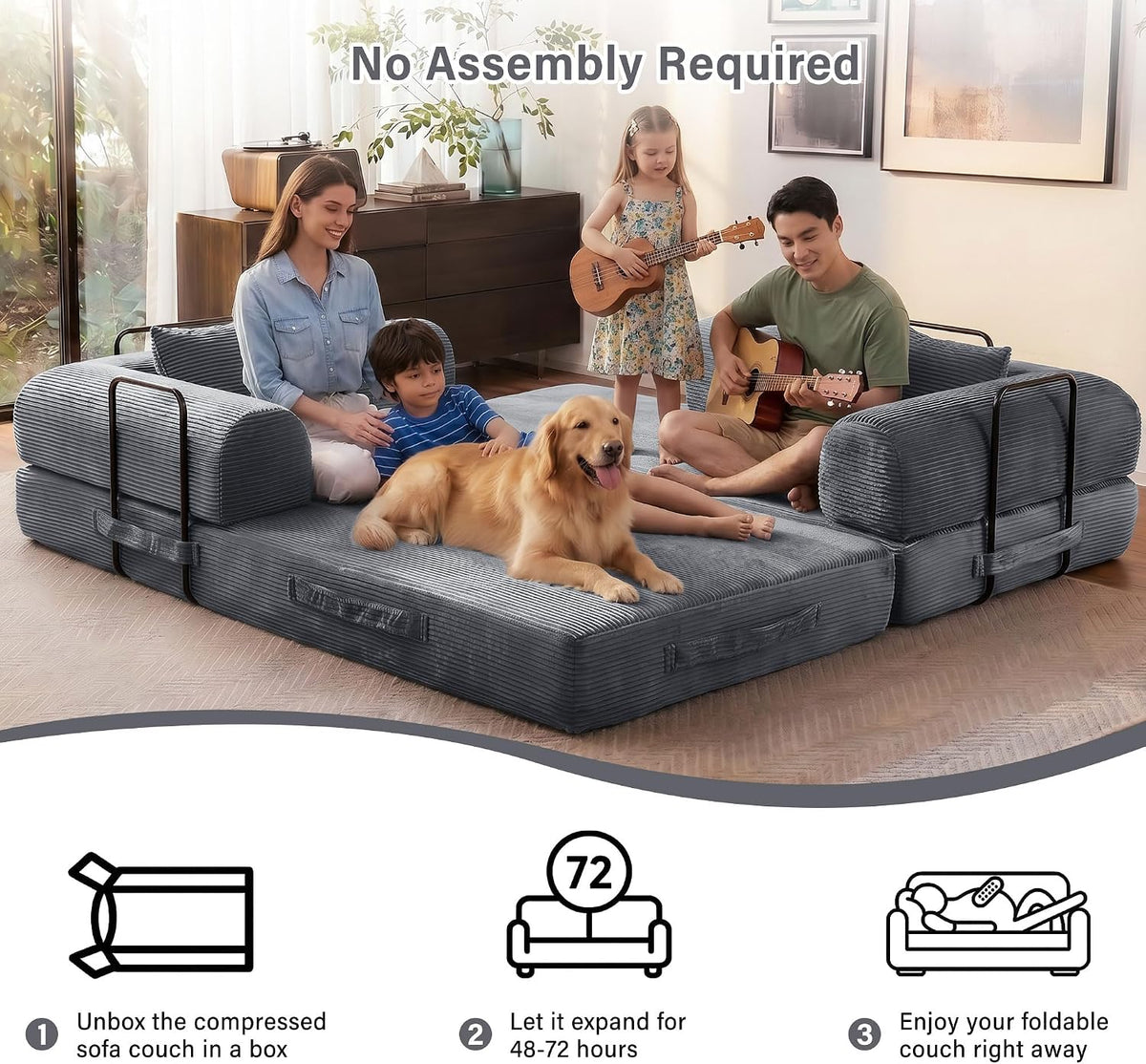 79" Convertible Sofa Bed, Boneless Sleeper Futon Couch for Living Room