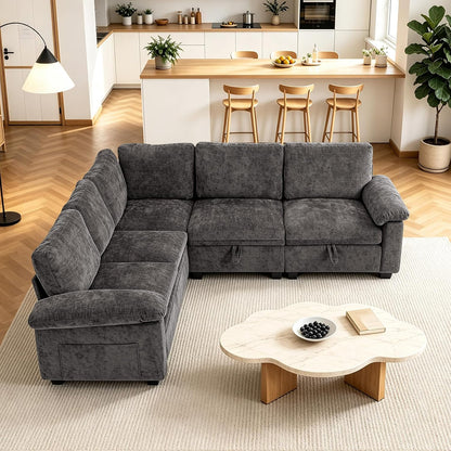 85'' Modular Sectional Sleeper Sofa, L Shape Pull Out Sofa Bed with Storage