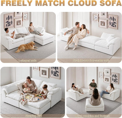 110" Boneless Cloud Couch Sectional for Living Room, Oversized Modular L Shaped Sofa with Ottoman, Deep Seat Chenille Sectional Couch for Cloud-Like Comfort (Pearl White)