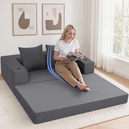 COMAX Boneless Futon Sofa Bed, 59" Small Low-Profile Floor Couch, Grey