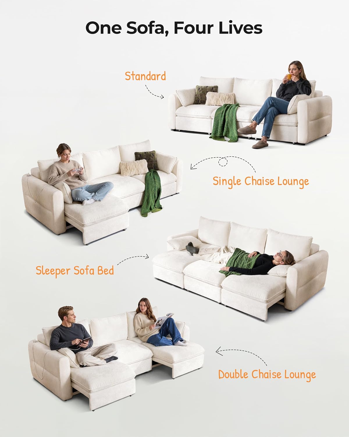 103" Electric Pull Out Sleeper Sofa Bed, 2in1 Power Extendable Couch Bed