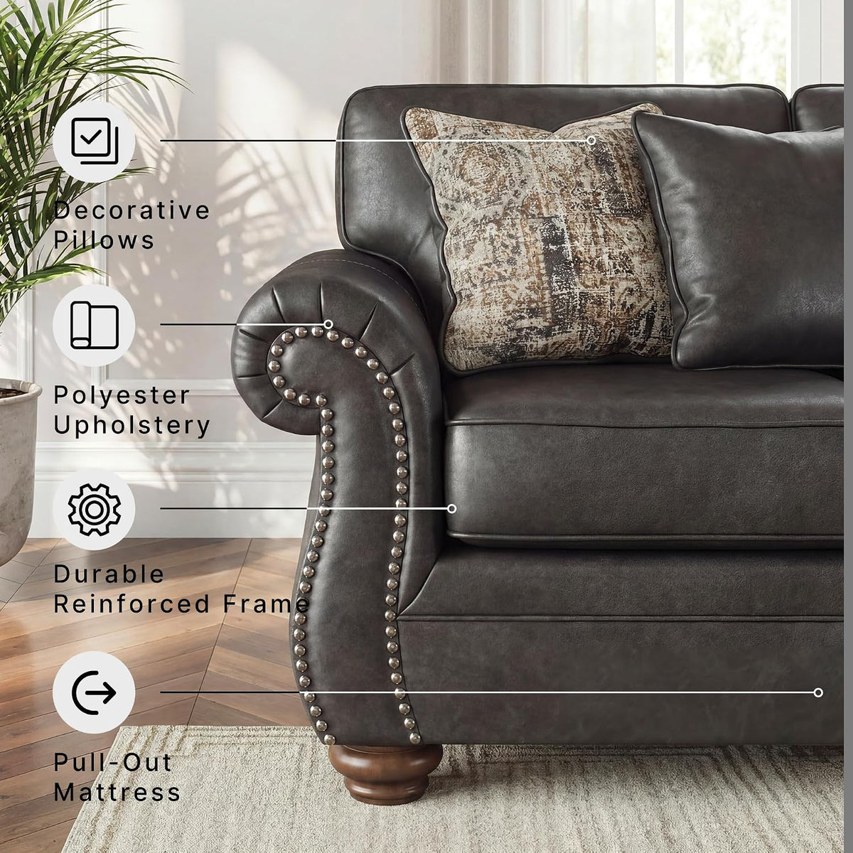 Signature Design by Ashley Chatterton Queen Sleeper Sofa Couch, Granite