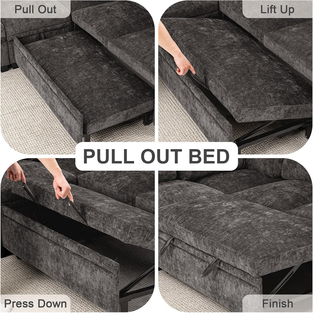 85'' Modular Sectional Sleeper Sofa, L Shape Pull Out Sofa Bed with Storage
