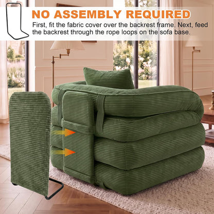 Folding Sofa Bed, Convertible Sleeper Chair, Corduroy Boneless Couch