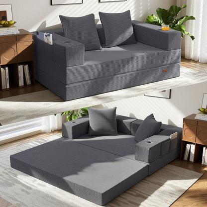 COMAX Boneless Futon Sofa Bed, 59" Small Low-Profile Floor Couch, Grey