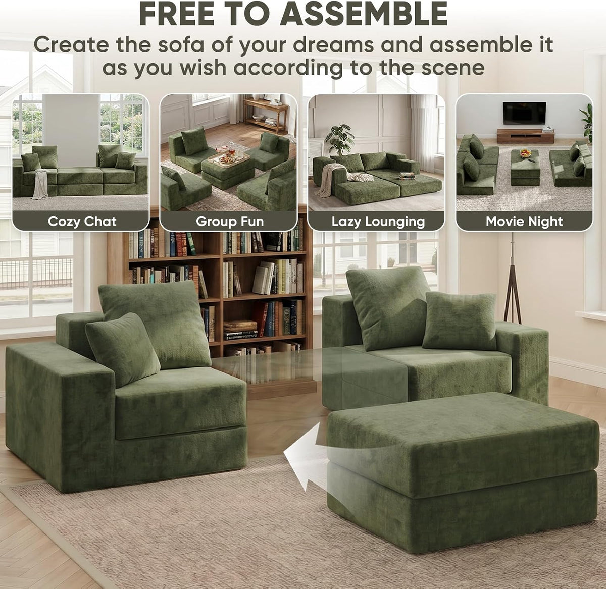 Modular Sectional Sofa with Convertible Sleeper, 2-in-1 Sofa Bed Couch