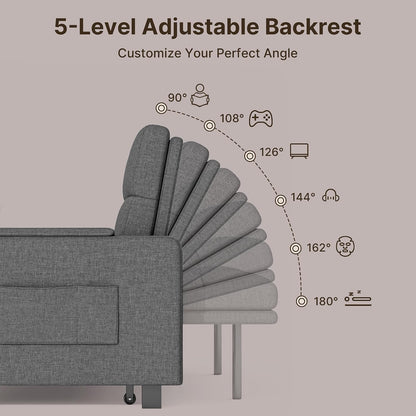 Gizoon Convertible Sofa Bed Modern Couch Bed & Small Loveseat Sleeper, Grey