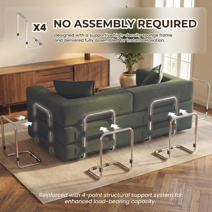 GRUSIGN 78" 5-in-1 Convertible Futon Sofa Bed, Boneless Corduroy, Green