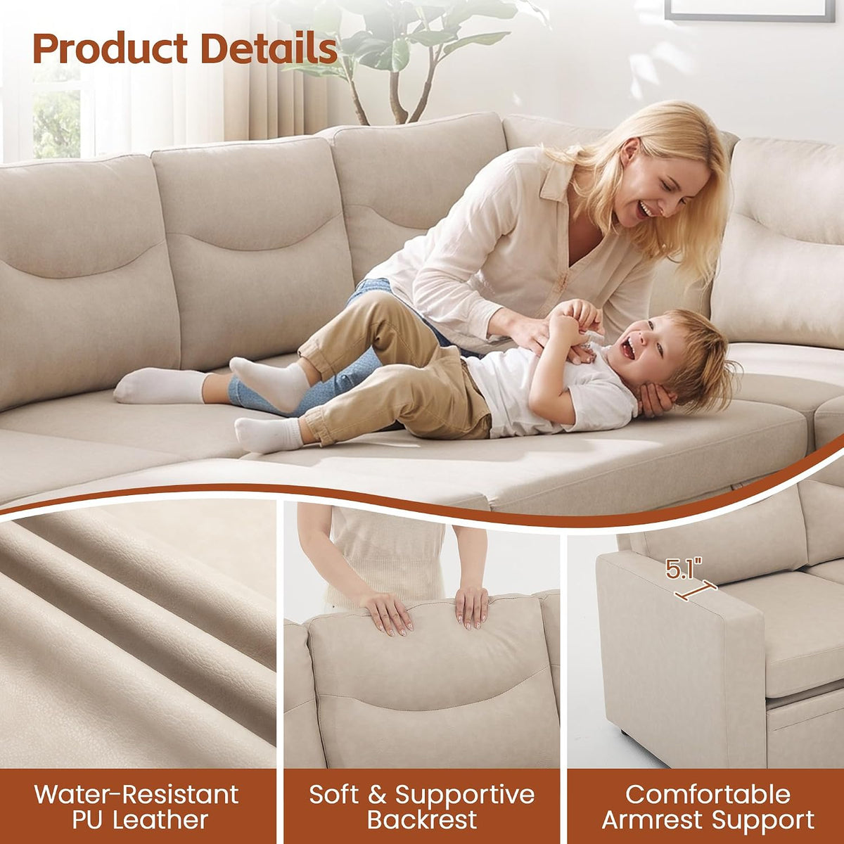 81" Sectional Sleeper Sofa Bed, 5 Seat Pull Out Couch with Storage Beige
