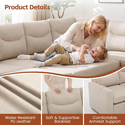 81" Sectional Sleeper Sofa Bed, 5 Seat Pull Out Couch with Storage Beige