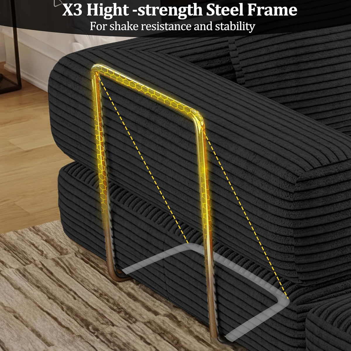 59 Inch Convertible Sofas Bed, 5-in-1 Futon Sofa Pull Out Sleeper Couch, Boneless Couches for Living Room, Corduroy Floor Compression Loveseat for Bedroom, Apartment, No Assembly, Black, 2 Seat