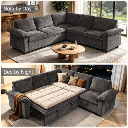 85'' Modular Sectional Sleeper Sofa, L Shape Pull Out Sofa Bed with Storage