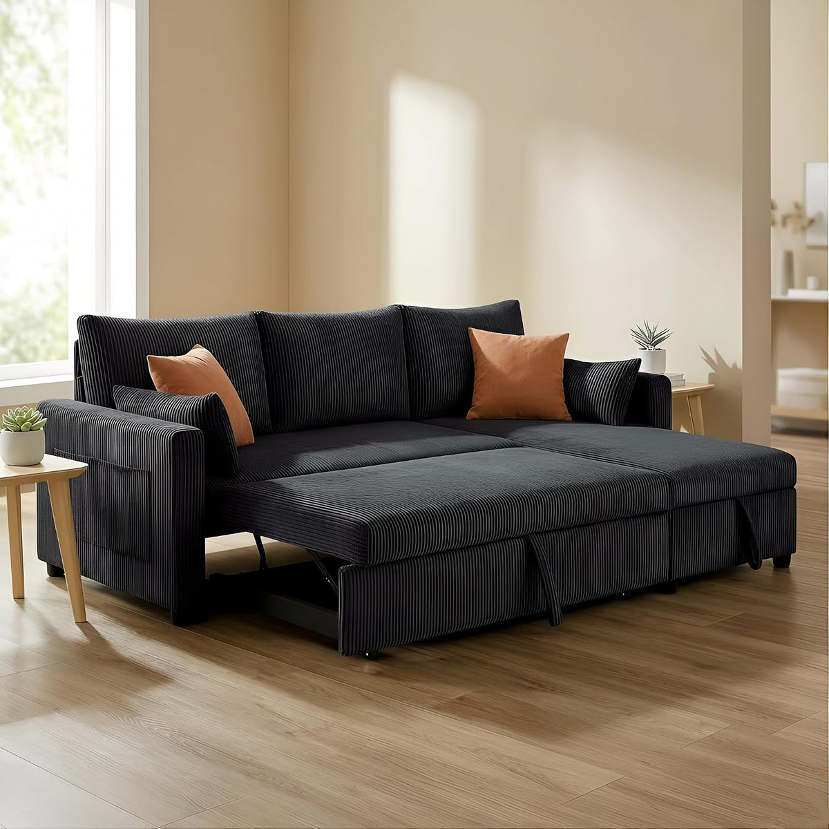Ball & Cast 86" Sectional Sleeper Sofa Bed Pull Out Couches for Living Room