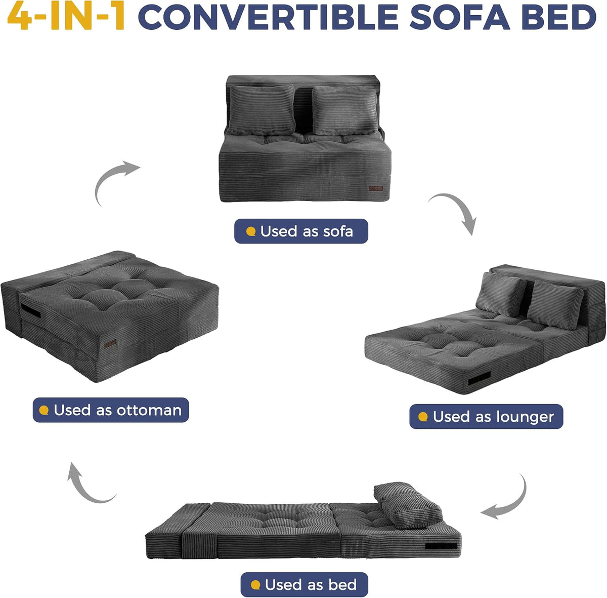 MAXYOYO Convertible Sofa Bed, Fold Out Sofa Couch with Pillow for Adults
