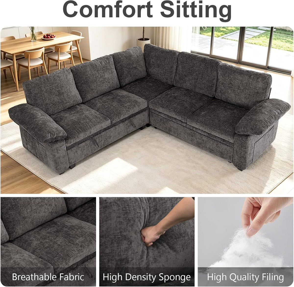 85'' Modular Sectional Sleeper Sofa, L Shape Pull Out Sofa Bed with Storage