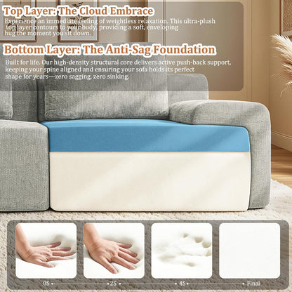 122" U Shaped Oversized Cloud Couch, Comfort Boneless Sectional Couches for Living Room, Modular Sofa High Back & Extra Deep Seat, No Assembly, Soft Chenille(Light Grey, 122 inch-U shaped（3+2）)