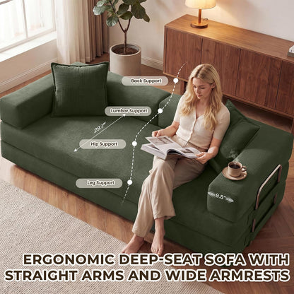 GRUSIGN 78" 5-in-1 Convertible Futon Sofa Bed, Boneless Corduroy, Green