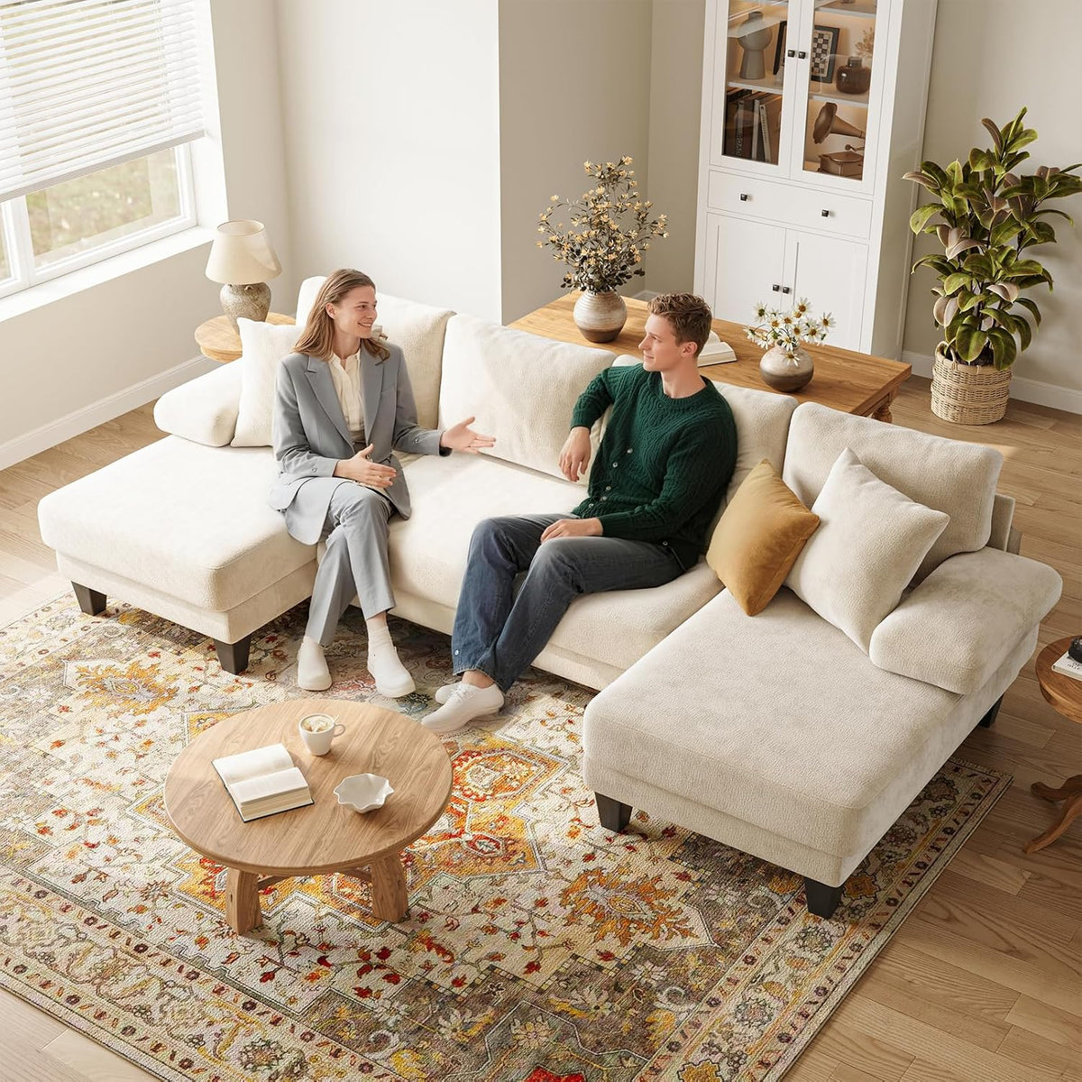 Txtin's Sleeper Sofa with Pull Out Bed 112 Inch U Shaped Sectional Couch