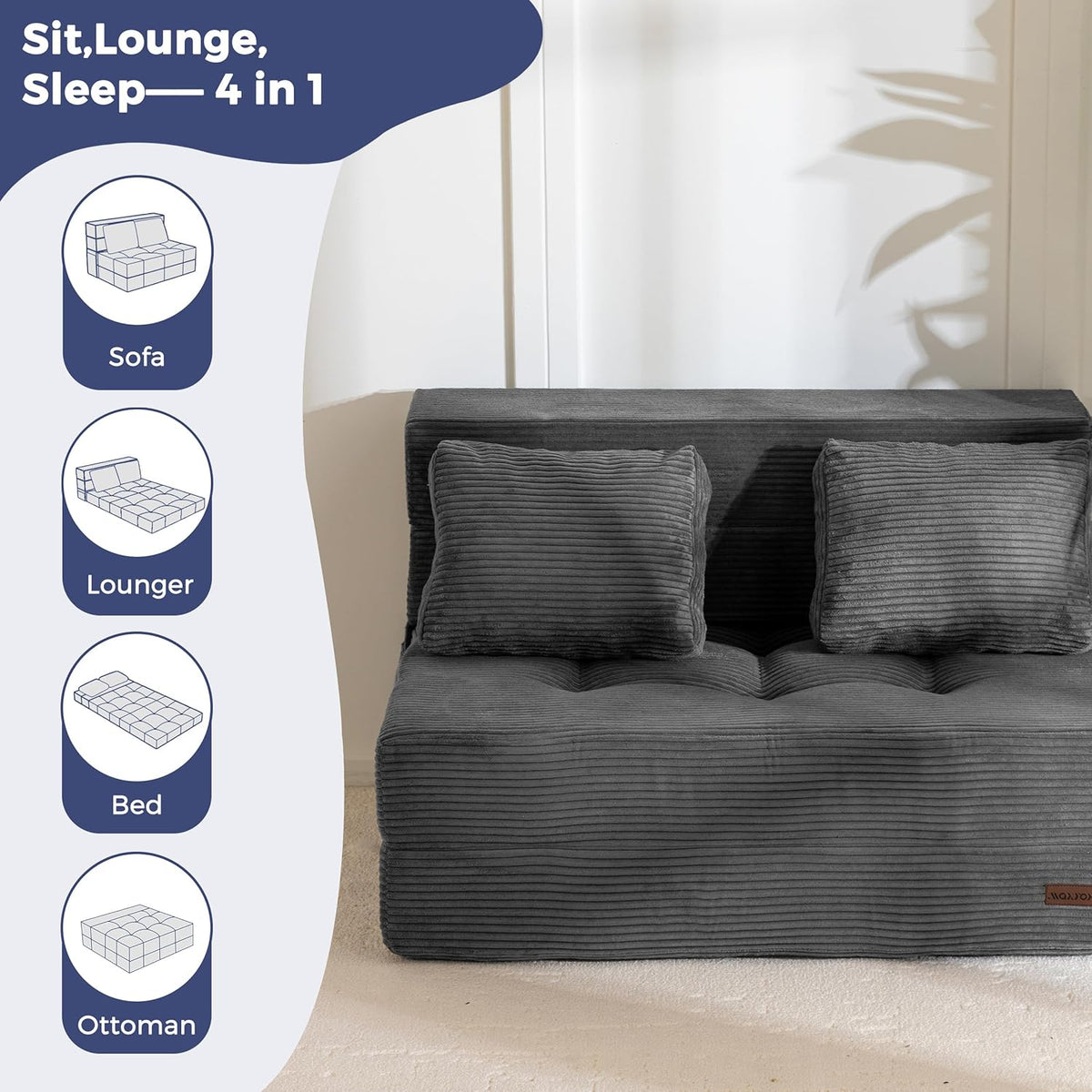 MAXYOYO Convertible Sofa Bed, Fold Out Sofa Couch with Pillow for Adults