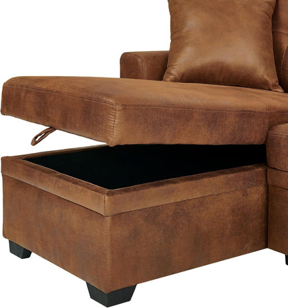 L-Shaped Pull Out Sofa Bed with Storage, 3-Seater Reversible Chaise Sleeper Couch for Small Spaces & Living Room