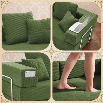 Convertible Futon Sofa Bed - Boneless Couch for Living Room with High Backrest - Futon Sleeper Sofa with Reinforced Anti-Wobble Support Frame - Modular Pull Out Couch No Assembly,Forest Green