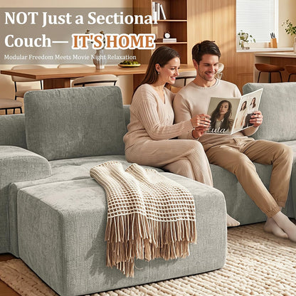 122" U Shaped Oversized Cloud Couch, Comfort Boneless Sectional Couches for Living Room, Modular Sofa High Back & Extra Deep Seat, No Assembly, Soft Chenille(Light Grey, 122 inch-U shaped（3+2）)