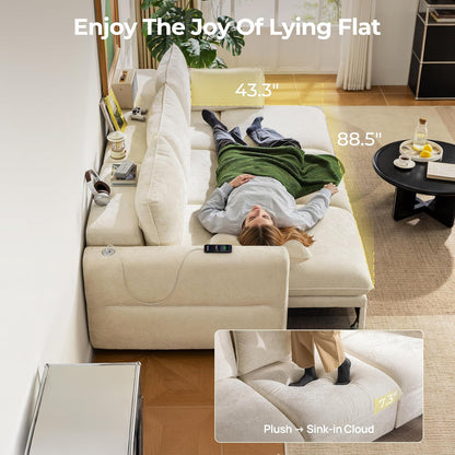 103" Electric Pull Out Sleeper Sofa Bed, 2in1 Power Extendable Couch Bed