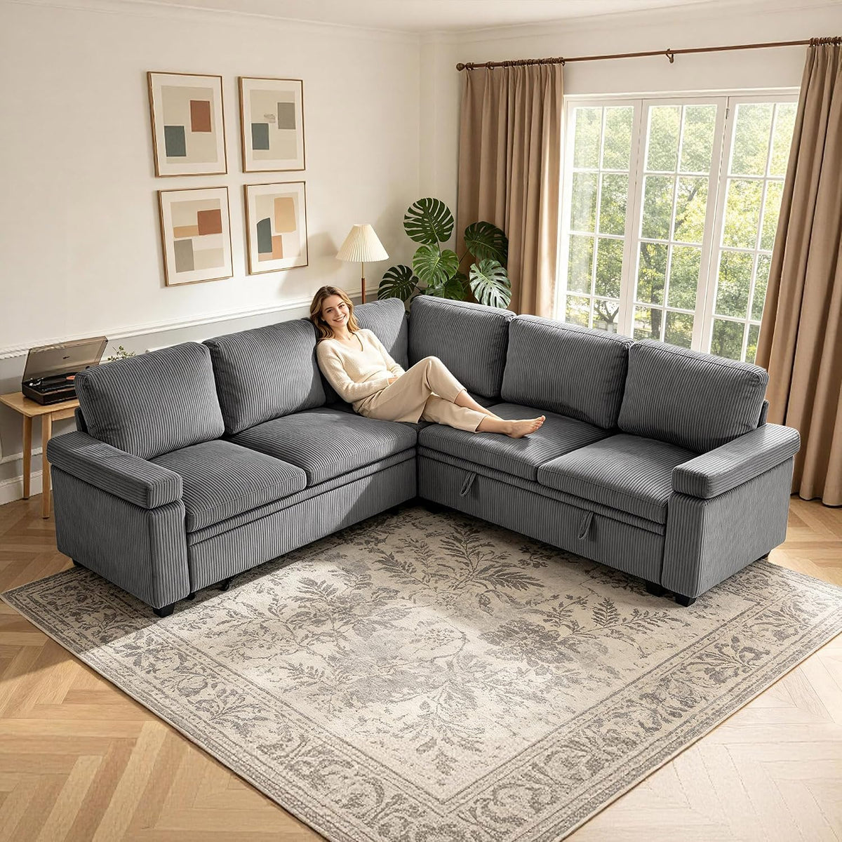 86" Modular Sectional Sleeper Sofa with Pull Out Bed, Sleeper Couch, Gray
