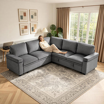 86" Modular Sectional Sleeper Sofa with Pull Out Bed, Sleeper Couch, Gray