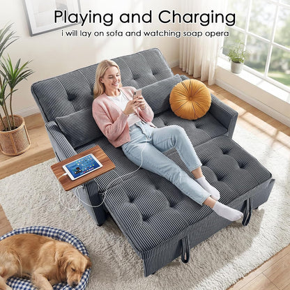 55'' Sleeper Sofa Bed, Convertible Pull Out Couch(Darkgrey)