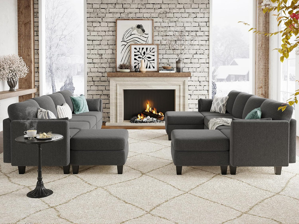 Modular Sectional Sofa, 6 Seat Modular Sleeper Sofa Couch, Dark Grey