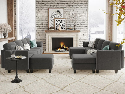 Modular Sectional Sofa, 6 Seat Modular Sleeper Sofa Couch, Dark Grey
