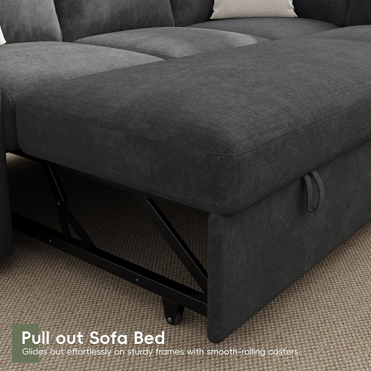 104" Sectional Sleeper Sofa Bed, 7 Seat Pull Out Couch with Storage, Gray