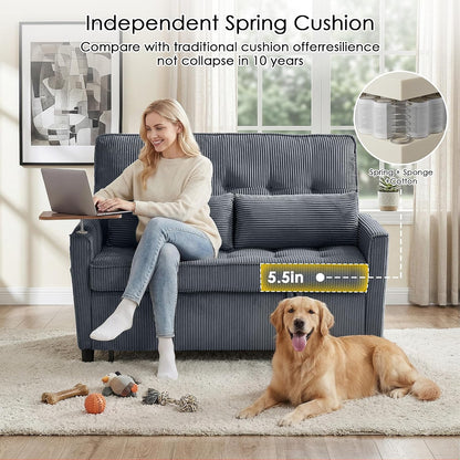 55'' Sleeper Sofa Bed, Convertible Pull Out Couch(Darkgrey)