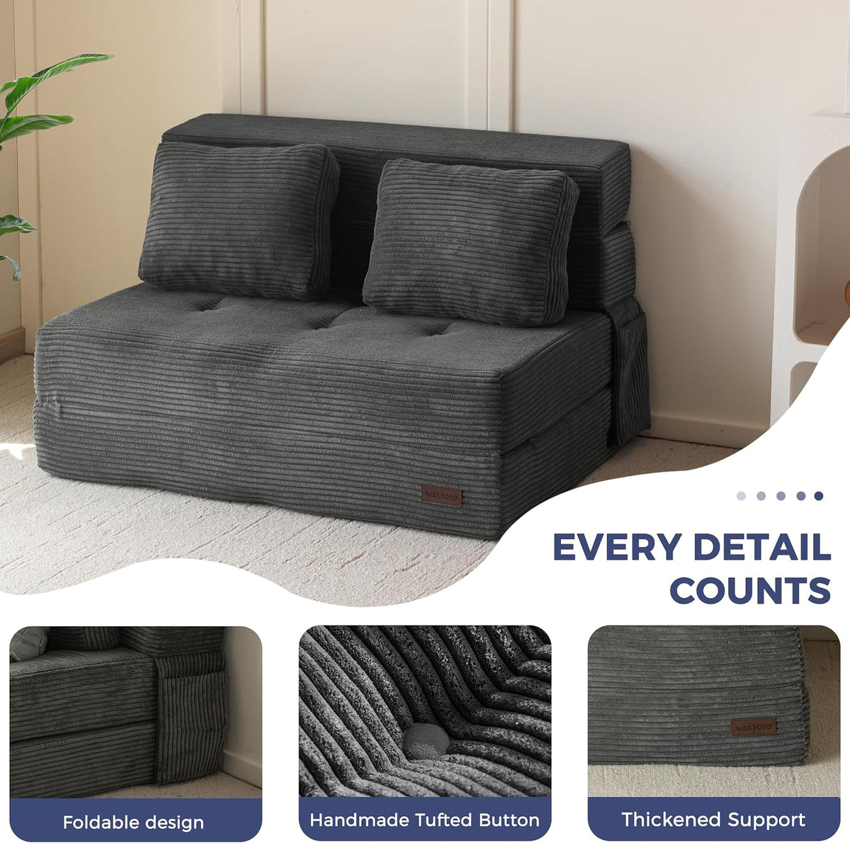 MAXYOYO Convertible Sofa Bed, Fold Out Sofa Couch with Pillow for Adults