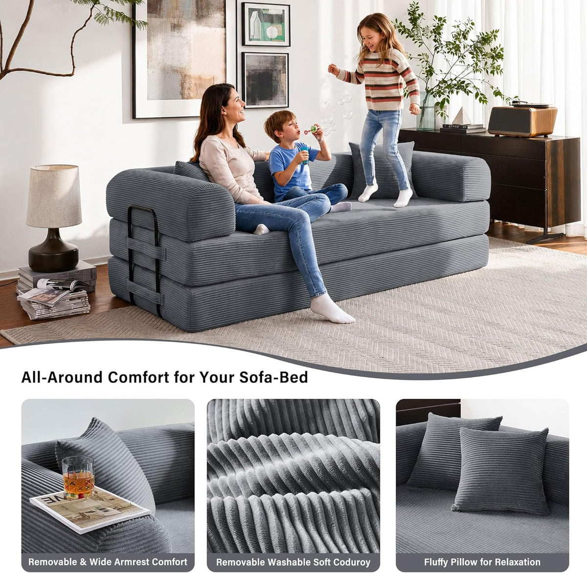 79" Convertible Sofa Bed, Boneless Sleeper Futon Couch for Living Room