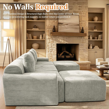 122" U Shaped Oversized Cloud Couch, Comfort Boneless Sectional Couches for Living Room, Modular Sofa High Back & Extra Deep Seat, No Assembly, Soft Chenille(Light Grey, 122 inch-U shaped（3+2）)