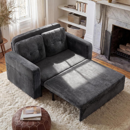 52" Sleeper Convertible Sofa Bed Couch, 3-in-1 Pull Out Couches for Living Room, with 2 Pillows, 6 Side Pockets, Easy Assembly, Grey