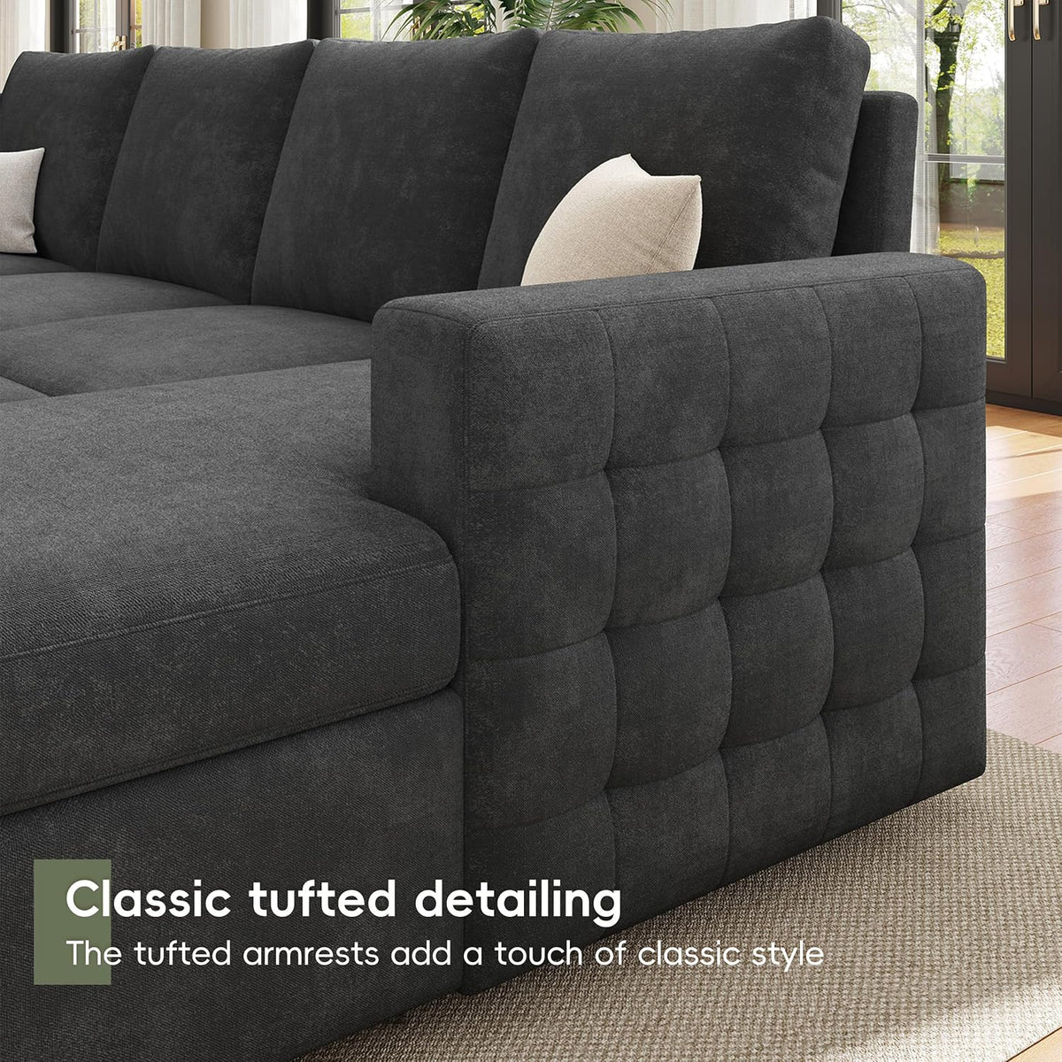 104" Sectional Sleeper Sofa Bed, 7 Seat Pull Out Couch with Storage, Gray