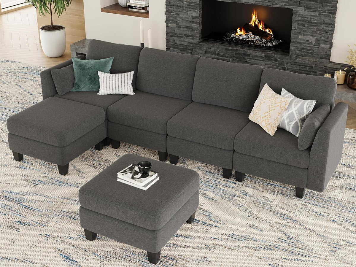 Modular Sectional Sofa, 6 Seat Modular Sleeper Sofa Couch, Dark Grey