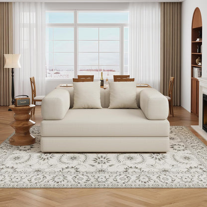 BSHOMGI 4 in 1 Convertible Sofas Boneless Couches, Modern Corduroy Futon Bed, Modular Sofa with Pull-Out Bed, LoveSeat for Living Room, Small Space Apartment (Beige, 53.15" Double Sofa)